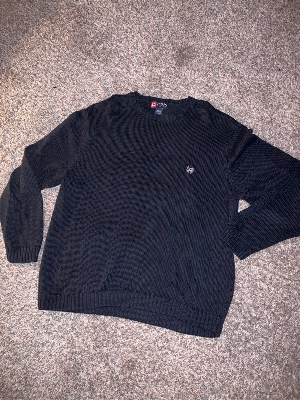 Chaps Men's navy Crewneck Sweater with Embroidered Crest